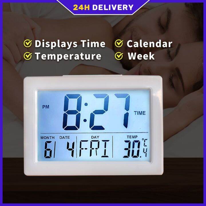 ♭Digital Backlight LED Display Table Alarm Clock Snooze Thermometer