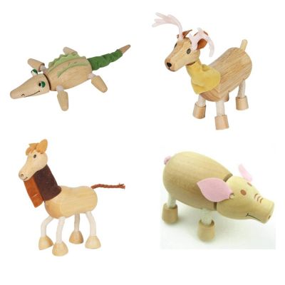 4PcsLot Kids Toys Wood Animals Zoo Dolls Model Action Figures Horse Tiger Lion Giraffe Monkey Elephant Education For Boys Girls