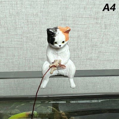Ruyifang ของแต่งบ้านรูปตุ๊กตาแมวตกปลาลายการ์ตูนสำหรับตกแต่งบ้าน1ชิ้นการจัดตู้ปลาตู้ปลา