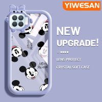 YIWESAN เคสสำหรับ OPPO A93 2020 F17 Pro Reno 4F Reno 4 Lite เคสกระแสแฟชั่นแบรนด์ Mickey Mouse Softcase น่ารัก Tpu ใสกรอบสีเคสกันกระแทกกล้อง