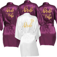 Bride Bridesmaid Wedding Robe Bride Tribe Kimono Bathrobe Gown Nightgown Casual Satin Short Women Sexy Nightwear Sleepwear