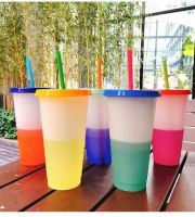 Lid and Straw Attached Color Changing Cup Spill-proof and Easily Clean Color Changing Cup for Iced Coffee Tea and Smoothie