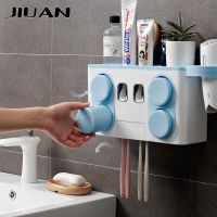 JIUAN Wall Mount Toothbrush Holder Automatic Toothpaste Dispenser Hair Dryer Holder Organizer Storage Bathroom Accessories Set