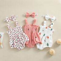 【HOT】 Baby Rompers Infant Newborn Carrot Print Sleeveless Cotton Bodysuits Jumpsuits Headband Outfits