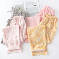 Spring and Summer Couples Home Pants Women Cotton Double Gauze Thin Sleep Pants Sleep Bottoms Casual Printing Pyjamas