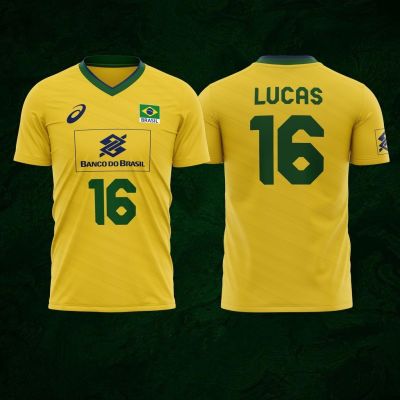 yellow Brazilian Volleyball Shirt Custom Name Full sublimation 3D T-shirt Summer T-shirt 01