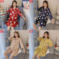 Women Plus Size M-5XL y Silk Stain Sleepwear Dress Pyjama Long Sleeve NightWear Dress Homewear Pajamas Clothing