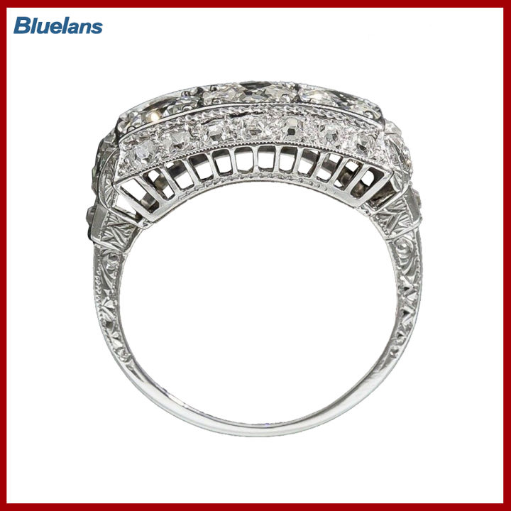 Bluelans®เครื่องประดับนิ้วมือเครื่องประดับหมั้นแหวนแต่งงานผู้หญิงฝังบุษราคัมเทียมหรูหรา