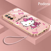 เคส OPPO A74 5กรัม A54 5กรัมเรียบง่ายสุดหรูชุบทองเคสโทรศัพท์ Hello Kitty TPU แบบนิ่ม