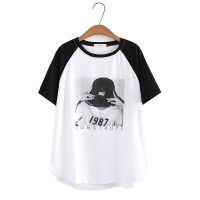 【มีไซส์ใหญ่】Plus Size XL-4XL Womens Cute Printed Summer T-shirts Oversized Short Sleeve White Female Tops Casual Fashion Shirts