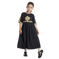 Muslim Girls Casual Short Sleeve Dress Embroidered Ramadan Abaya Elegant Prayer Garments Eid Arabic Kaftan 110-160 Kids Jilbab