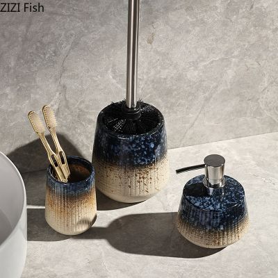【jw】⊙ Gradiente kit banheiro hotel espuma dispensador de sabão bucal copo escova vaso sanitário combinação criativa cerâmica acessórios do