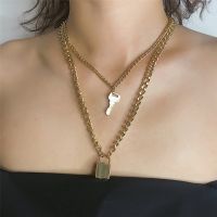 XJ-Double Line Key Lock Fashion Cool Girl Chain Necklace