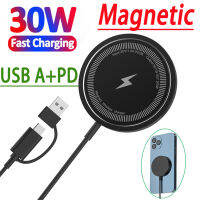 30W Magnetic Wireless Charger Fast Charging Pad สำหรับ 14 13 12 Pro Max PD Macsafe เครื่องชาร์จศัพท์ Dock Station