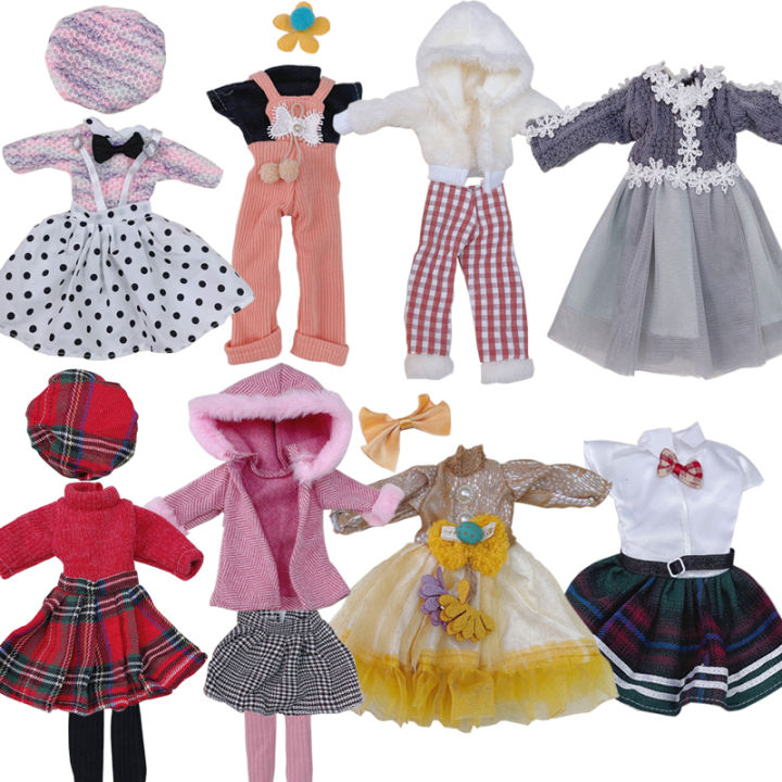 16-bjd-doll-clothes-30cm-toys-accessories-student-wear-plaid-skirt-fashion-dress-up-with-hat-clothes-for-girl-princess-dress