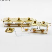 Gold rectangle two，three cell glass stove casserole hotel restaurant buffet food heating container household alcohol hot pot