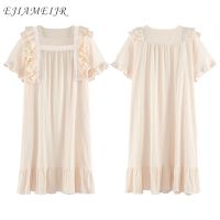 【 WYIN kitchen】 2022 Summer Princess Cotton Nightdress For Women Sweet Comfortable Loose Pullover Nightgown Female Beautiful Lace Sleep Dress