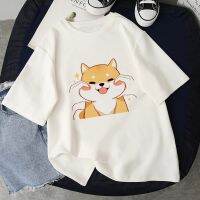 KUSH  Shiba Inu Emoji พิมพ์แขนสั้นเสื้อยืดอินเทรนด์น่ารัก UnisexT-shirt