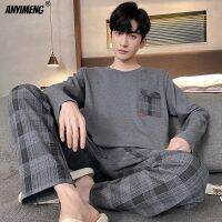 New Autumn Winter Mens Pajama Sets Long Sleeved Fashion Pijamas Plus Size 4XL Sport Sleepwear Soft Cotton Plaid Design Pajamas