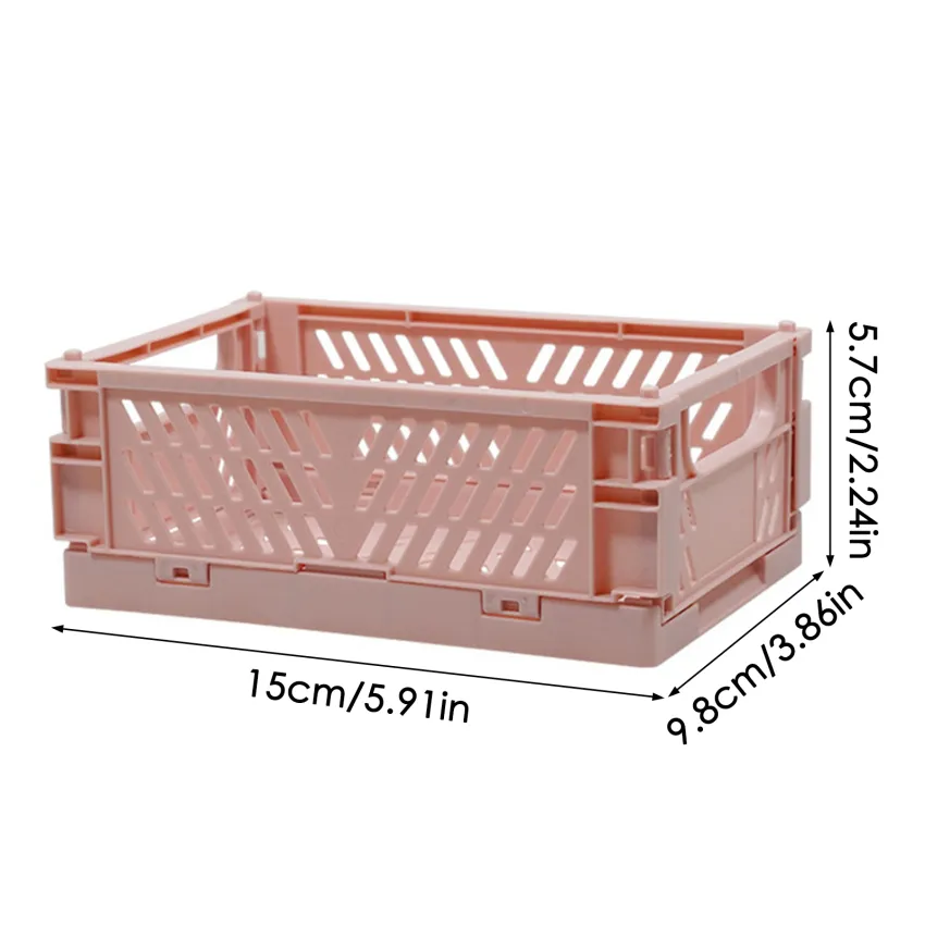 D1resion 4Pcs Mini Stackable Crates Decor Danish Pastel Aesthetic Stacking  Folding Plastic Storage Crate Foldable Bin Baskets Tray with Handles for