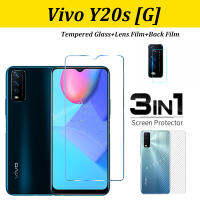 (3ใน1) สำหรับ VIVO Y20S (G) กระจกเทมเปอร์ฟิล์มป้องกัน + เลนส์กล้องถ่ายรูปฟิล์มป้องกัน + สติกเกอร์ฝาหลังคาร์บอนไฟเบอร์คาร์บอนฟิล์มป้องกัน Vivo Y76 Y52 Y35 Y22S 5กรัม Y73 Y72 Y33S Y12S Y15A Y01 Y02S Y11 Y12 Y15 Y17 Y77E 5กรัม Y22