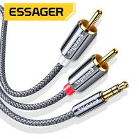 ♀۩✎ Essager RCA Cable 3.5mm Jack to 2 RCA Aux Audio Cable 3.5 mm to 2RCA Male Adapter Splitter for TV Box apple tv Speaker Wire Cord