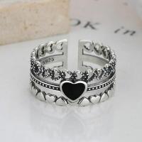 Fashion Silver Black Gem Heart Diamond Ring Adjustable Accessories Silver Opening For Women Jewelry Rings K7O3