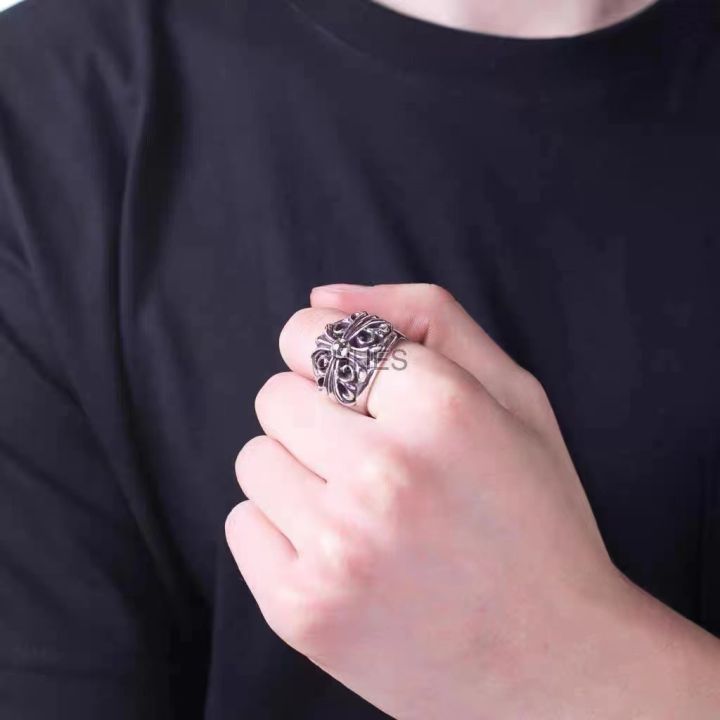 แหวนหัวใจโครเมี่ยมสุดเท่สำหรับผู้ชายและผู้หญิงแหวนพังค์ฮิปฮอปผู้พิทักษ์วินเทจขนาดใหญ่