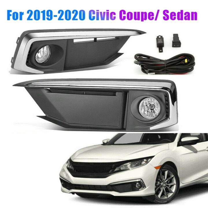 for-2019-2020-honda-civic-coupe-sedan-front-bumper-fog-light-lamp-cover-with-harness-switch-set