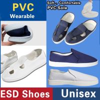 HOT★Esd รองเท้า PVC ป้องกันไฟฟ้าสถิตย์ สีขาวกรมท่า สีฟ้า สําหรับทุกเพศ