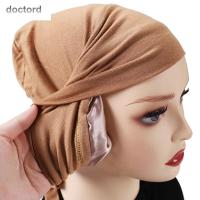 DOCTORD สีทึบ ผ้าพันหัว หมวกป้องกันความเสี่ยงผ้าพันคอ หูฟังมุสลิม คลุมเต็ม Underscarf สตรี hijabs มุสลิม turbante ผ้าโพกหัวอิสลาม ผ้าพันคอหัว ฮิญาบผูกยางยืด