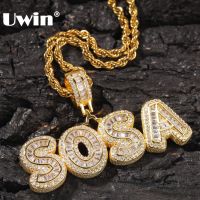 ㍿  UWIN Custom Iced Small baguettecz Initial Letters Pendant Necklace Words With 4mm CZ Tennis Chain Jewelry