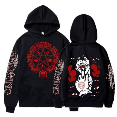 Funny Anime Hellsing Ultimate Alucard Hoodies Fashion Vampire Comics Horror Men Harajuku Casual Winter Warm Loose Sweatshirt Top Size XS-4XL