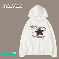 SELVZE เสื้อสเวตเตอร์มีฮู้ดสำหรับผู้หญิงลายตัวอักษรดาวย้อนยุค MODE Korea