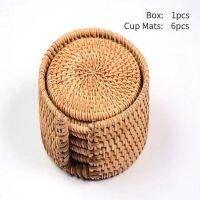 Natural Cup Mat With Storage Box Hand Woven Placemat Braided Mat Heat Resistant Natural Rattan Hot Insulation Anti-Skidding Pad