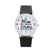 Women Follow Your Dreams Patron PU Wrist Watch (Black)