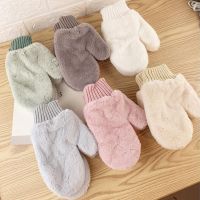 【CW】 Cashmere Mittens Fashion Hanging Neck Faux Rabit Fur Thick Cycling Driving Gloves Even Fngers Knit Warm