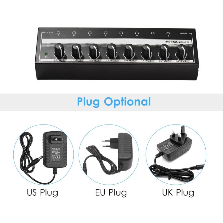 แอมป์เสียงเครื่องขยายเสียงหูฟัง-ha800อัลตร้าคอมแพค8ช่องมินิเสียงสเตอริโอไมโครโฟนแอมป์พร้อมอะแดปเตอร์ไฟ