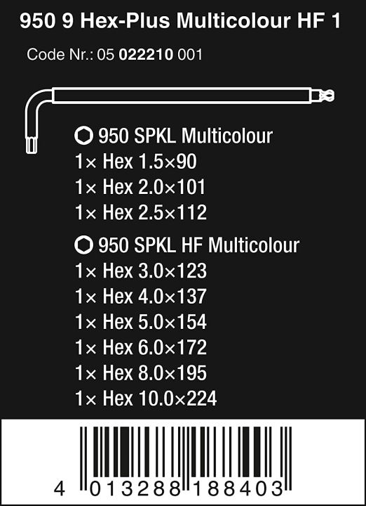wera-tools-05022210001-950-spkl-9-sm-hf-multicolour-l-key-set-metric-blacklaser-one-size-multi-multicolor