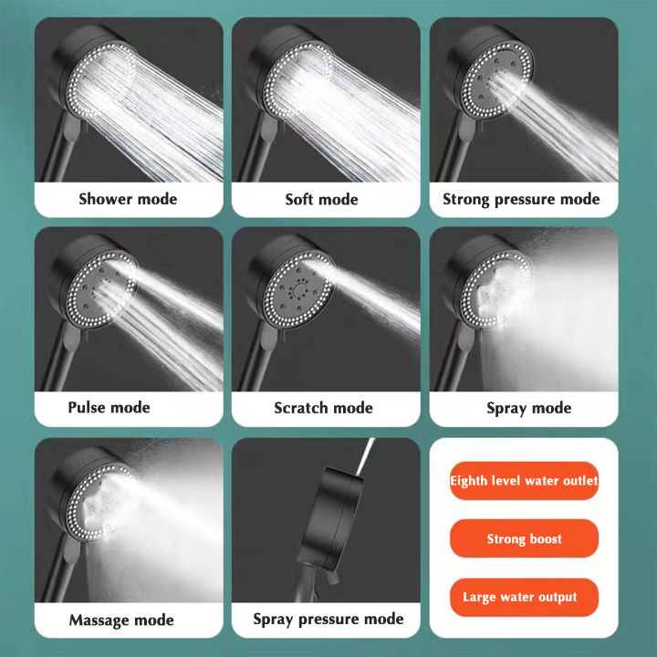 หัวฝักบัวมือถือ8การตั้งค่าสเปรย์หัวฝักบัวมือถือพร้อมสวิตช์เปิด-ปิดและท่อเพื่อของแท้คุณภาพสูงประสบการณ์การอาบน้ำที่ดีที่สุด