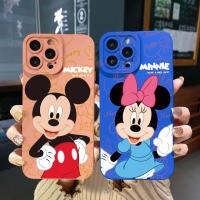 เคสโทรศัพท์สำหรับ iPhone 15 14 Plus 13 12 Pro Max 11 XR 7 8 SE 2020มินนี่มิกกี้เมาส์คู่สุดเท่ฝาครอบขอบสี่เหลี่ยมฝาครอบป้องกันเลนส์เต็ม