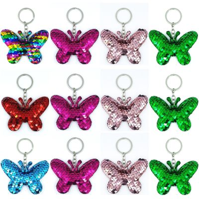 Retro Sequin Butterfly Keychains Cute Animal Key Rings For Womens Girls Bag Pendants Birthday Party Favors Gifts