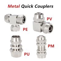 Metal Pneumatic Fitting Pipe Connector Tube Air Quick Fittings Water Push In Hose Couping 4mm 6mm 8mm 10mm 12mm 14mm PU PV PE Hand Tool Parts Accessor