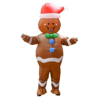 [Cos imitation] Gingerbread Man คอสเพลย์ Inflatable เครื่องแต่งกายภาพยนตร์การ์ตูนบิสกิตบทบาทเล่น Carnival ผู้ใหญ่คริสต์มาสฮาโลวีนคอสเพลย์ Dress