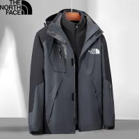 THE NORTH FACE สามในหนึ่งเดียวแจ็คเก็ตผู้ชายฤดูใบไม้ร่วงและฤดูหนาวขนาดใหญ่หลวมสบายๆบวกกำมะหยี่หนา Windproof กันน้ำ