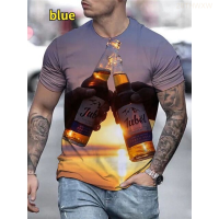 Mens Summer Fashion 2023 Beer Print Casual Short Sleeve T-shirt Fashion Versatile Style