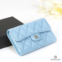 C H A N E L TRIFOLD WALLET LONG BLUE CAVIAR