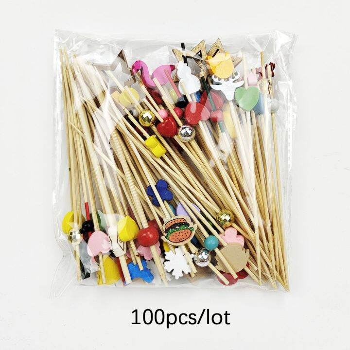 cw-100pcs-disposable-skewers-food-picks-buffet-fruit-fork-dessert-sticks