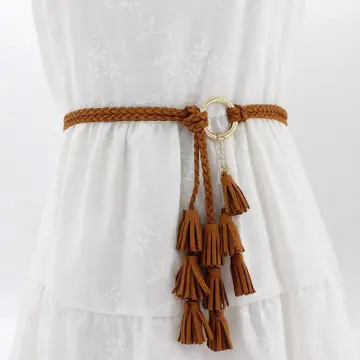 Women Fashion Belts Tassel Braided Belt Self-Tie Thin Waist Rope Belt