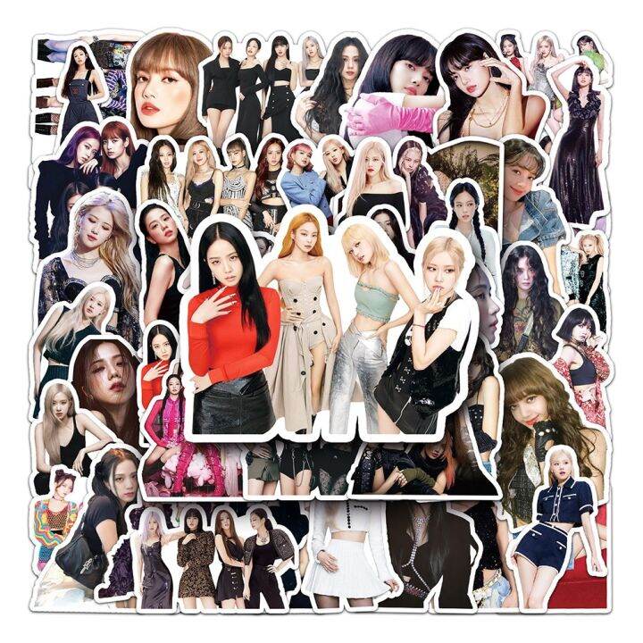 【szs】 50pcs Blackpink Jennie Lisa Jisoon Rose Sticker Kpop Star Group